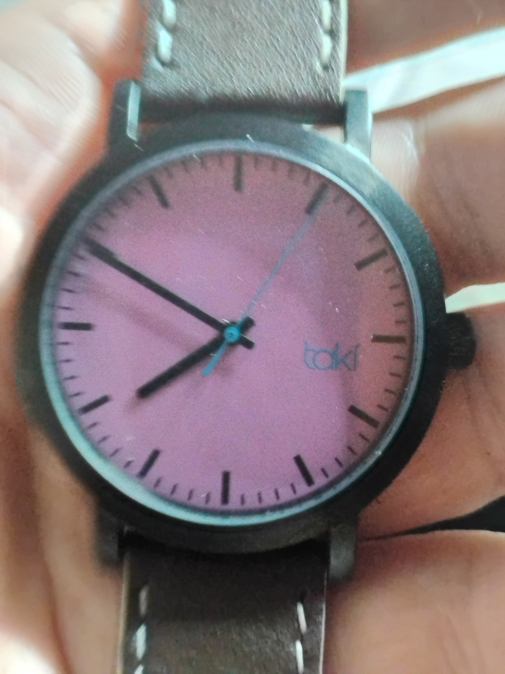 tokidoki Men's Pink Dial Watch with Brown Leather Strap